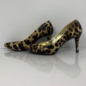 1.4.3 Girl Women Owanda Pointed Toe Brown Leopard Print Heels Size 8